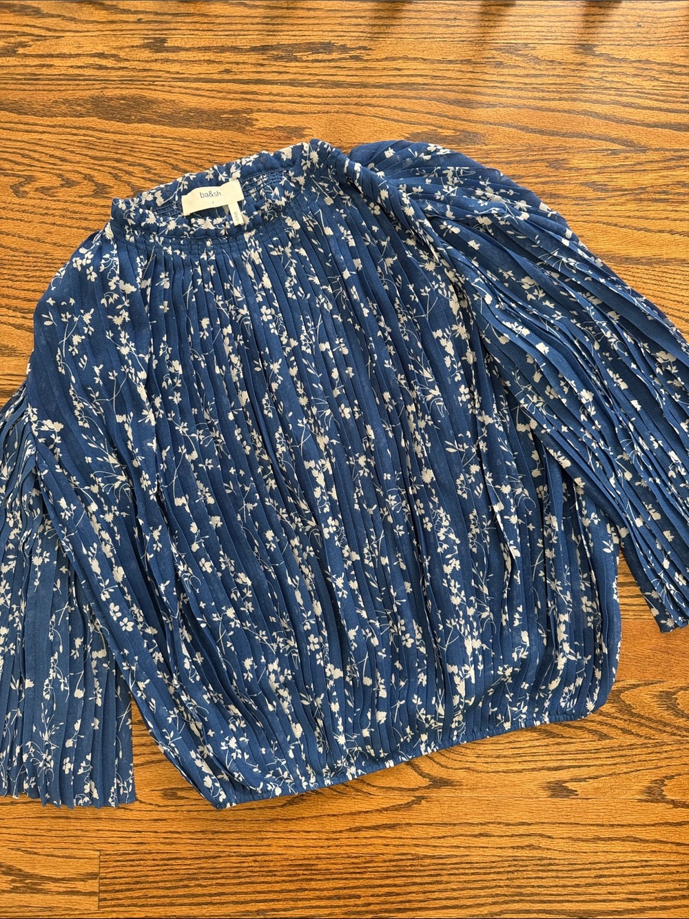 Ba&sh Blue White Floral Pleated Blouse Top Size 1 Small